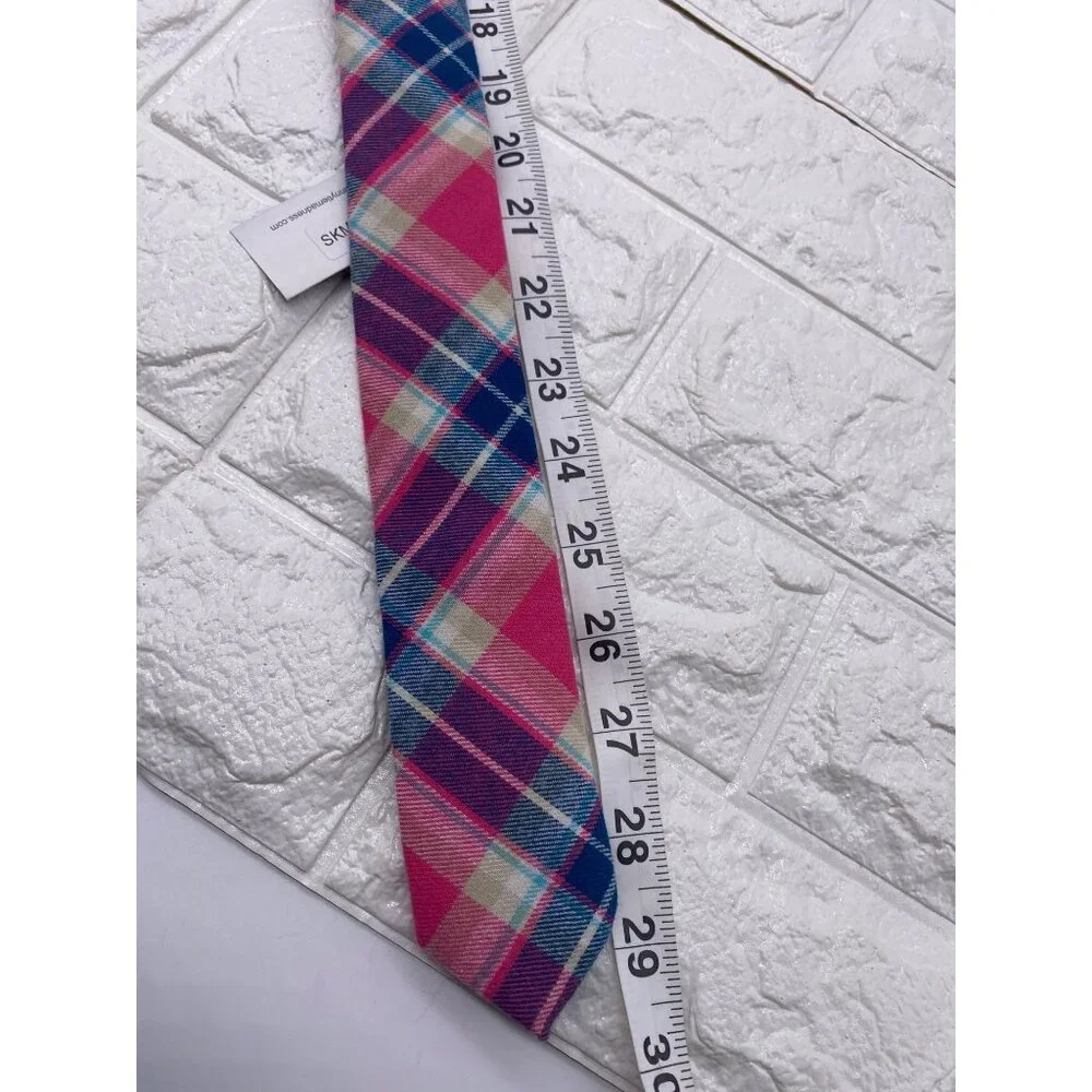 Skinny‎ Tie Madness Salad Alarm Plaid Necktie Cotton Pink Multicolor SKM754